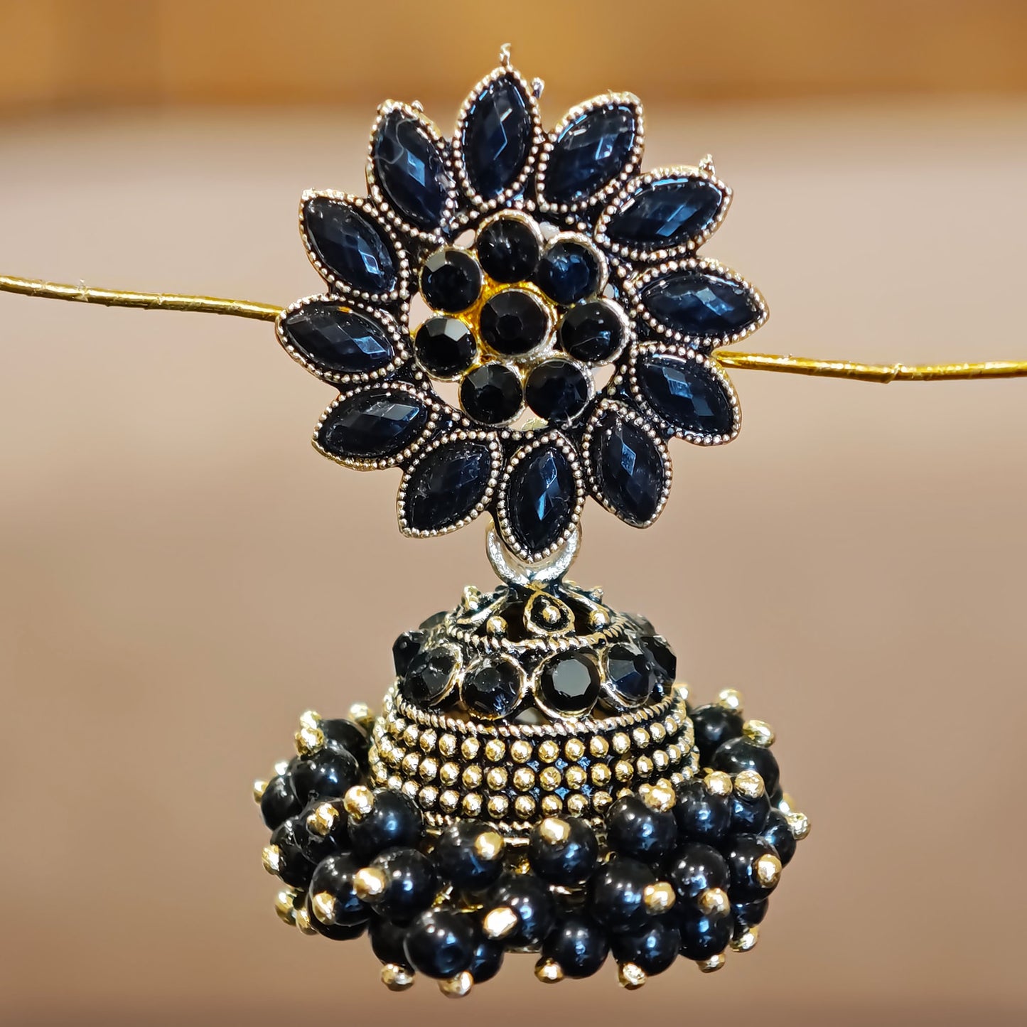 Black Floral Cluster Jhumki