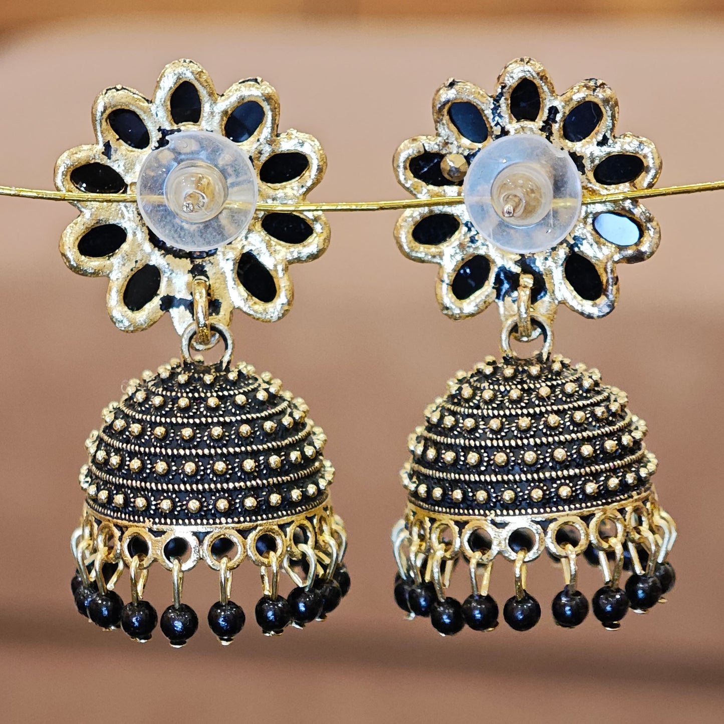 Black Floral Top Dome Jhumki