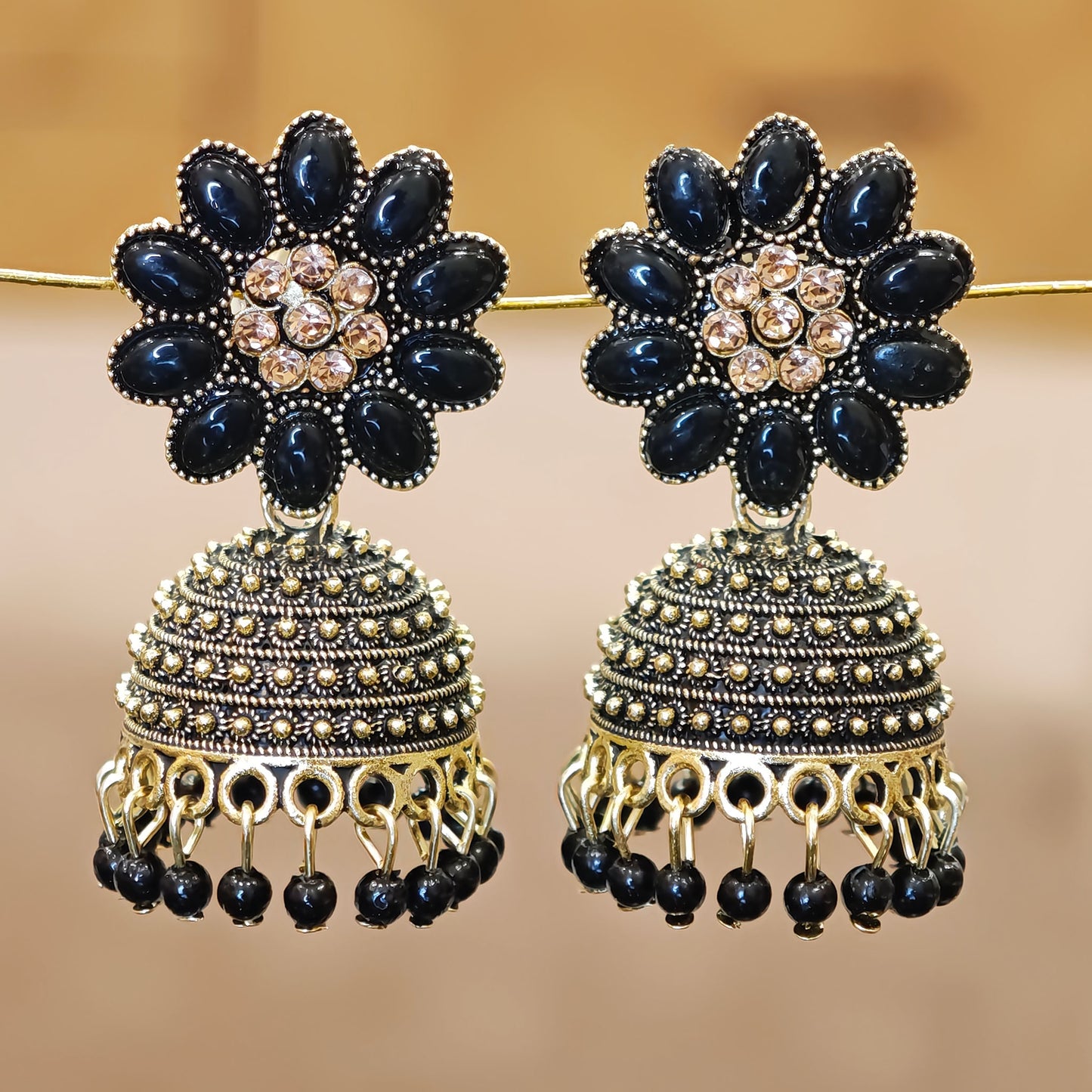 Black Floral Top Dome Jhumki