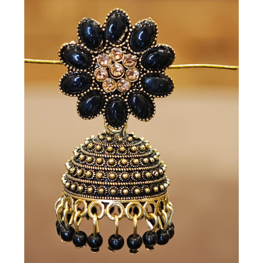 Black Floral Top Dome Jhumki
