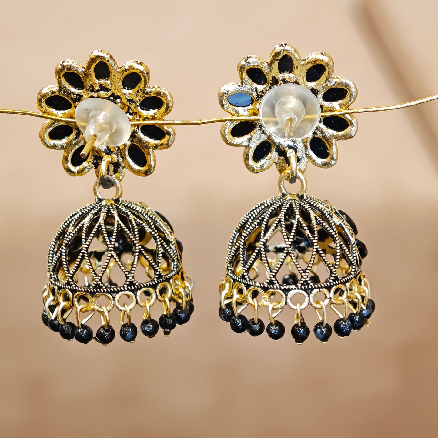 Black Floral Top Jaali Jhumki Medium