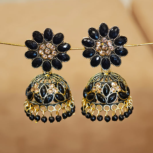 Black Floral Top Jaali Jhumki Medium