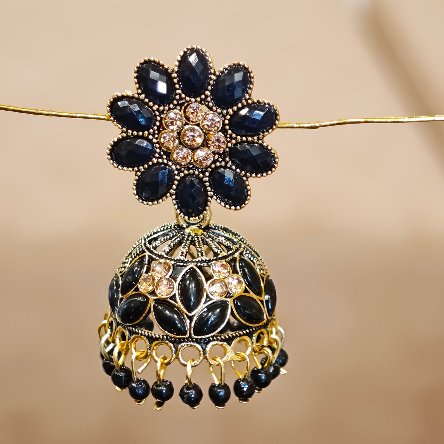 Black Floral Top Jaali Jhumki Medium