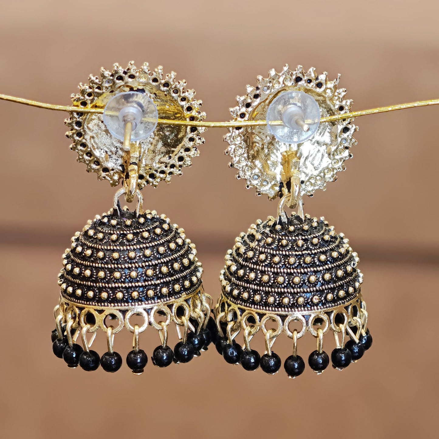 Black Golden Toned Disc jhumki