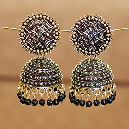 Black Golden Toned Disc jhumki