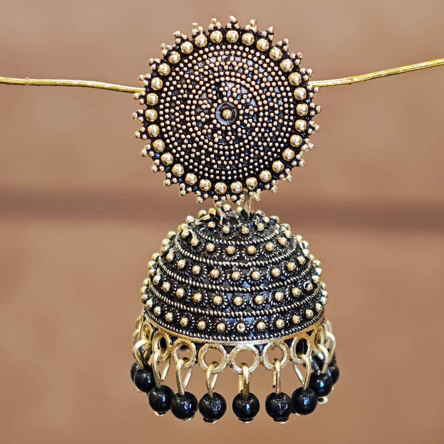 Black Golden Toned Disc jhumki