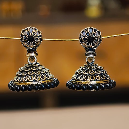 Black Small Floral Jhumki