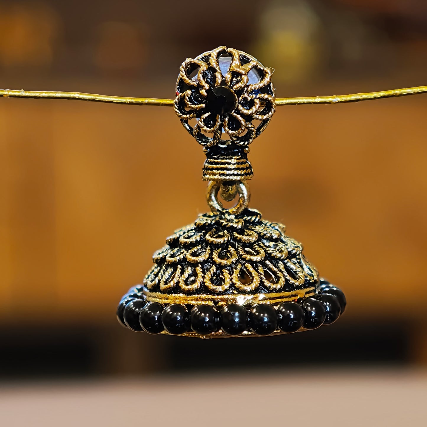 Black Small Floral Jhumki