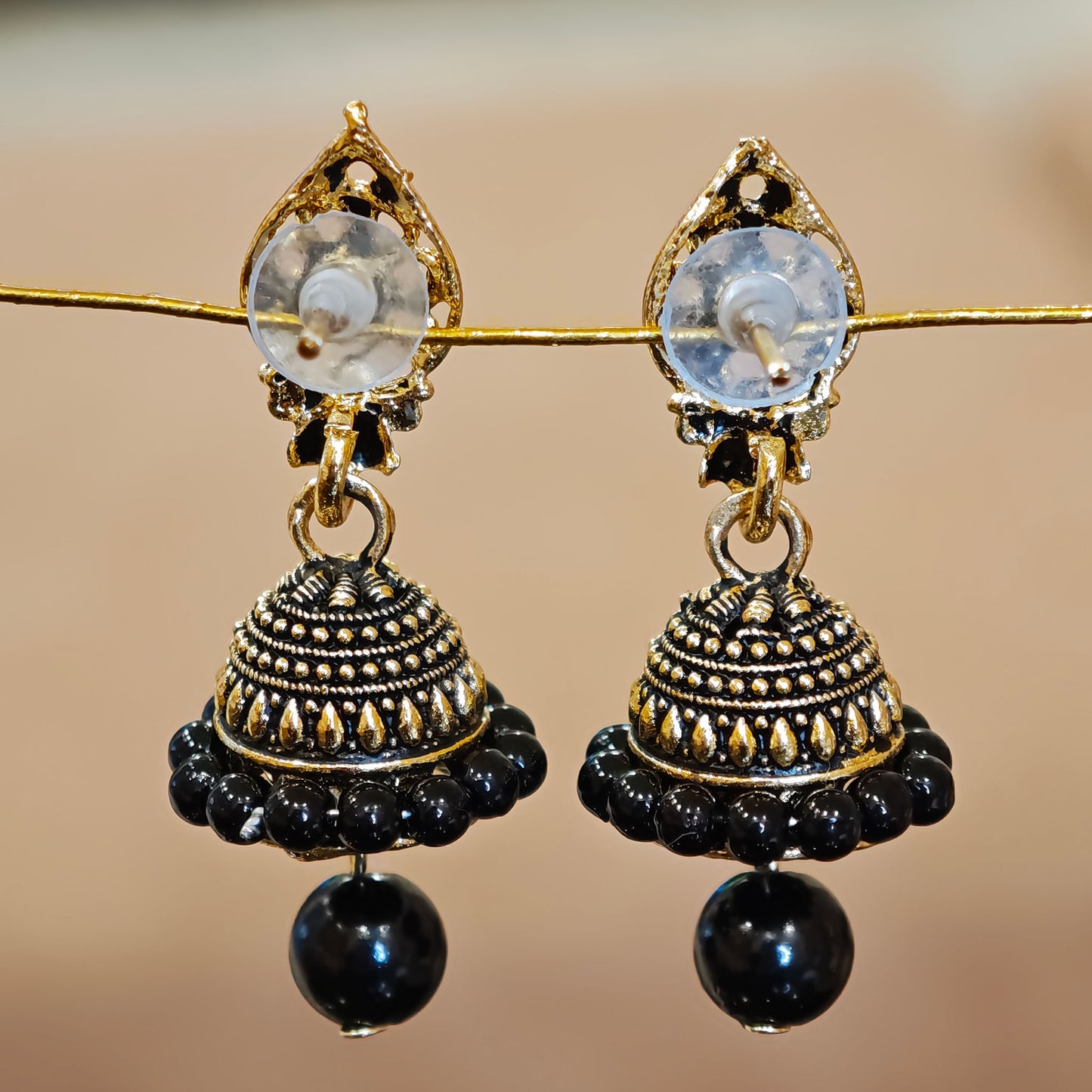 Black Leaf Shaped Jaali Top Jhumki