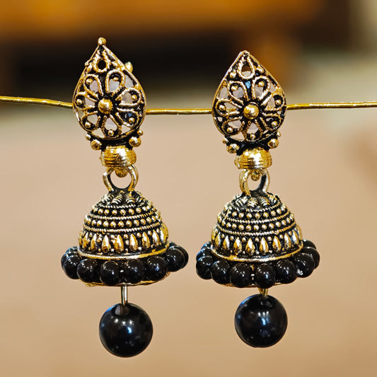 Black Leaf Shaped Jaali Top Jhumki