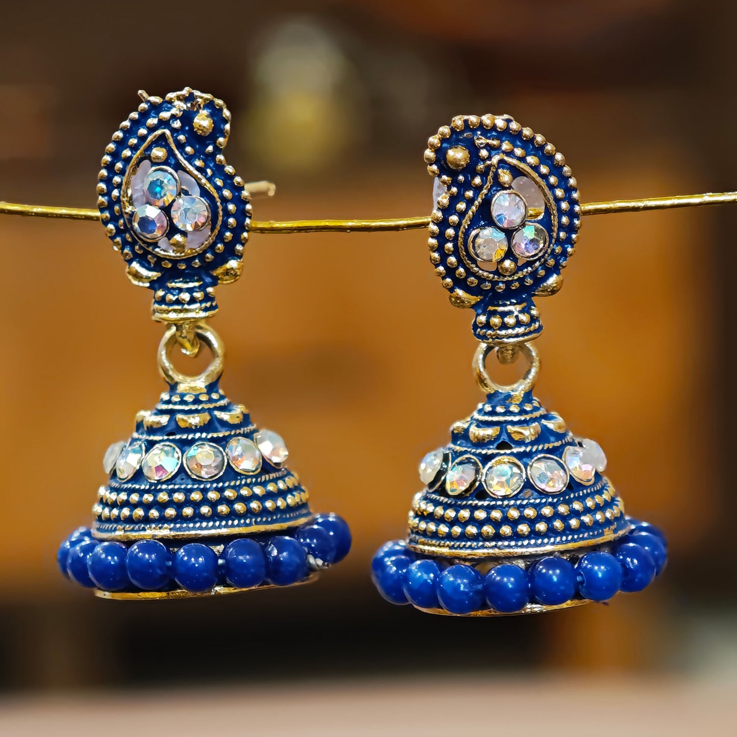 Blue Beaded Keri Small Jhumki