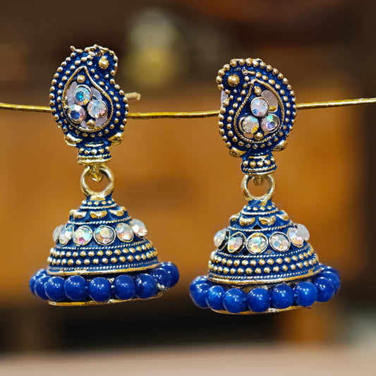 Blue Beaded Keri Small Jhumki
