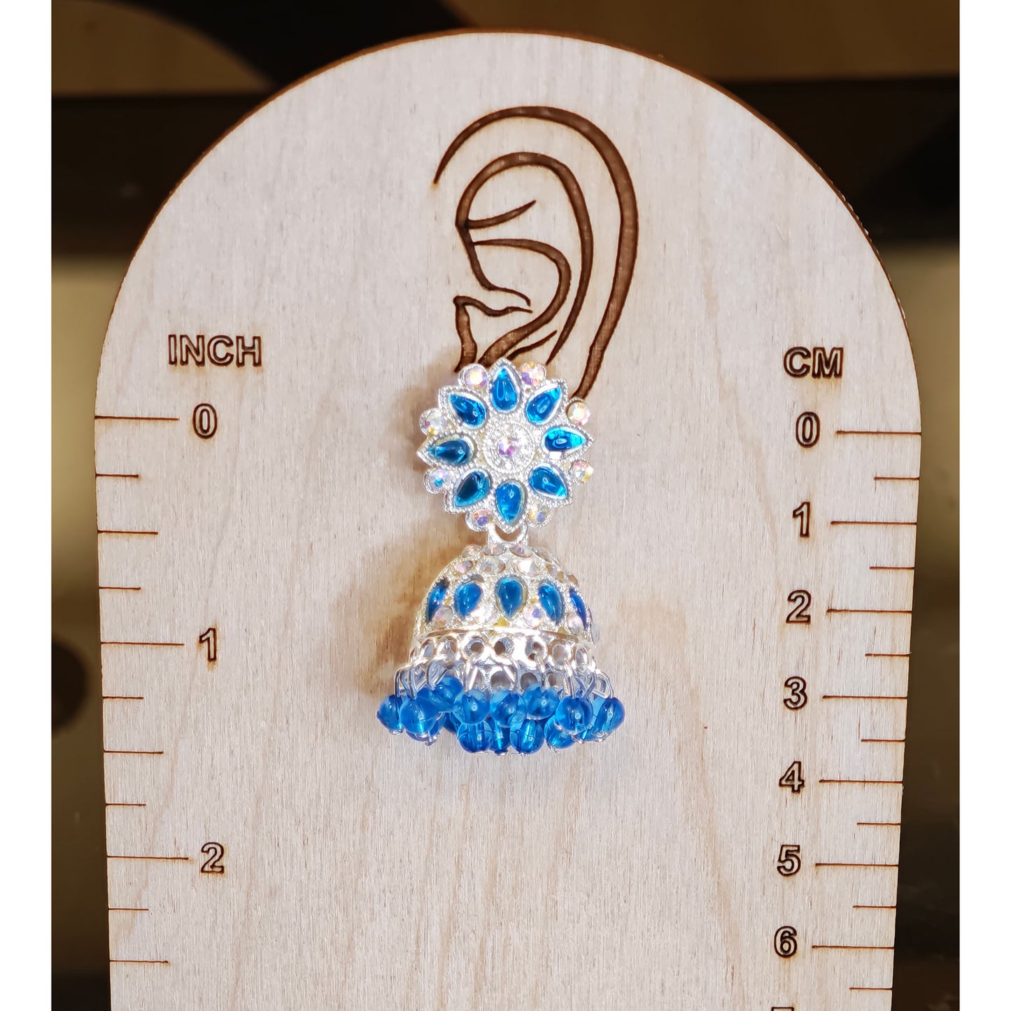 Blue Silver Toned Floral Jhumki