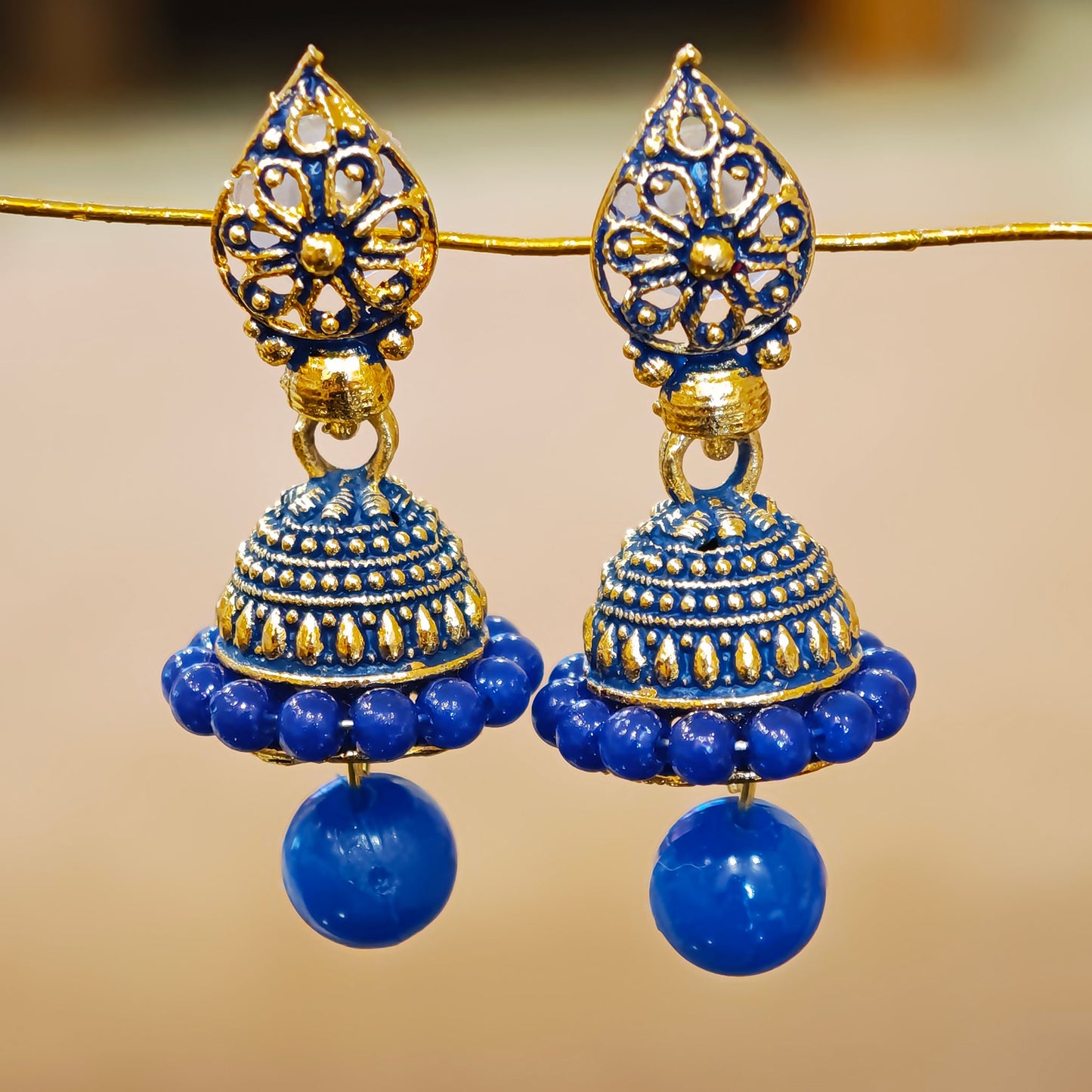 Blue  Leaf Shaped Jaali top Jhumki