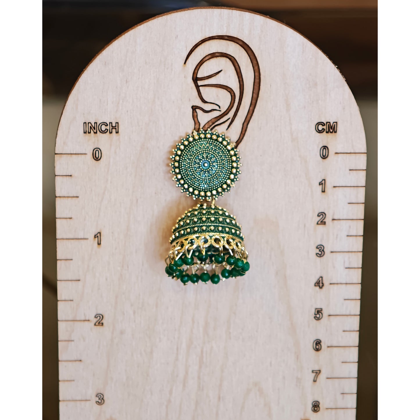 Bottle Green Golden Toned Disc Jhumki