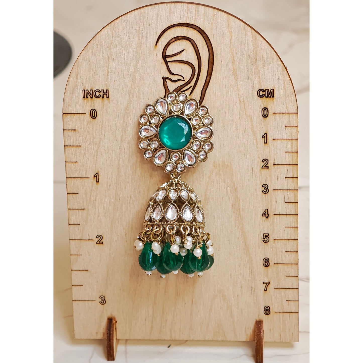 Bottle Green Kundan Floral Jaali Jhumki