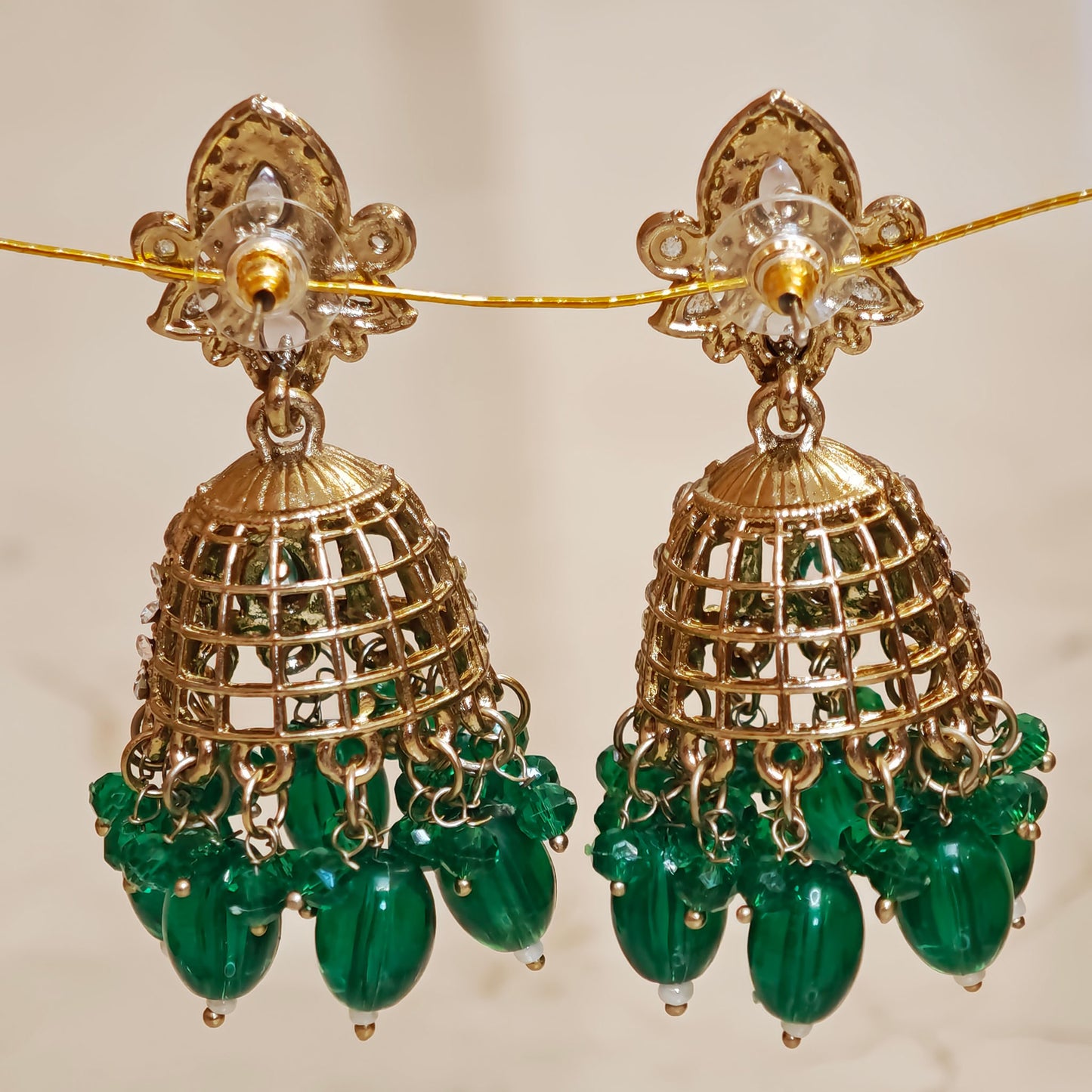 Bottle Green Kundan Jaali Jhumki