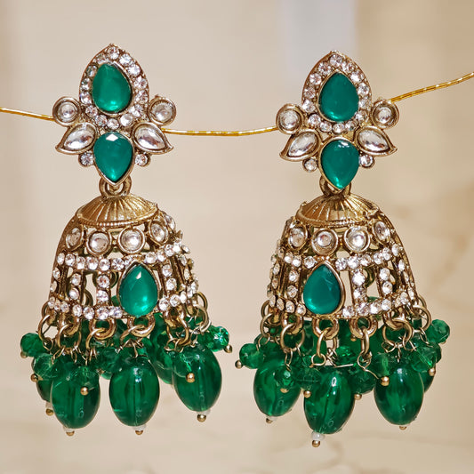 Bottle Green Kundan Jaali Jhumki