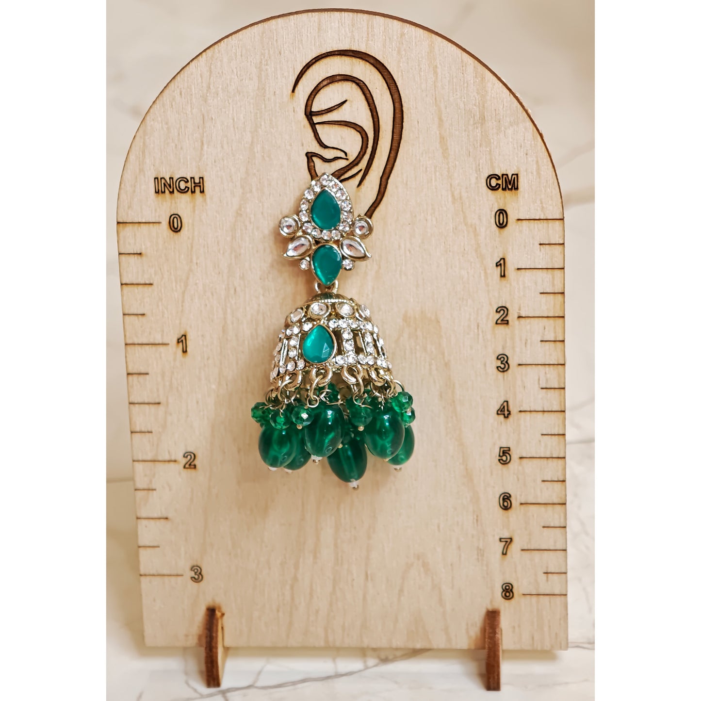 Bottle Green Kundan Jaali Jhumki