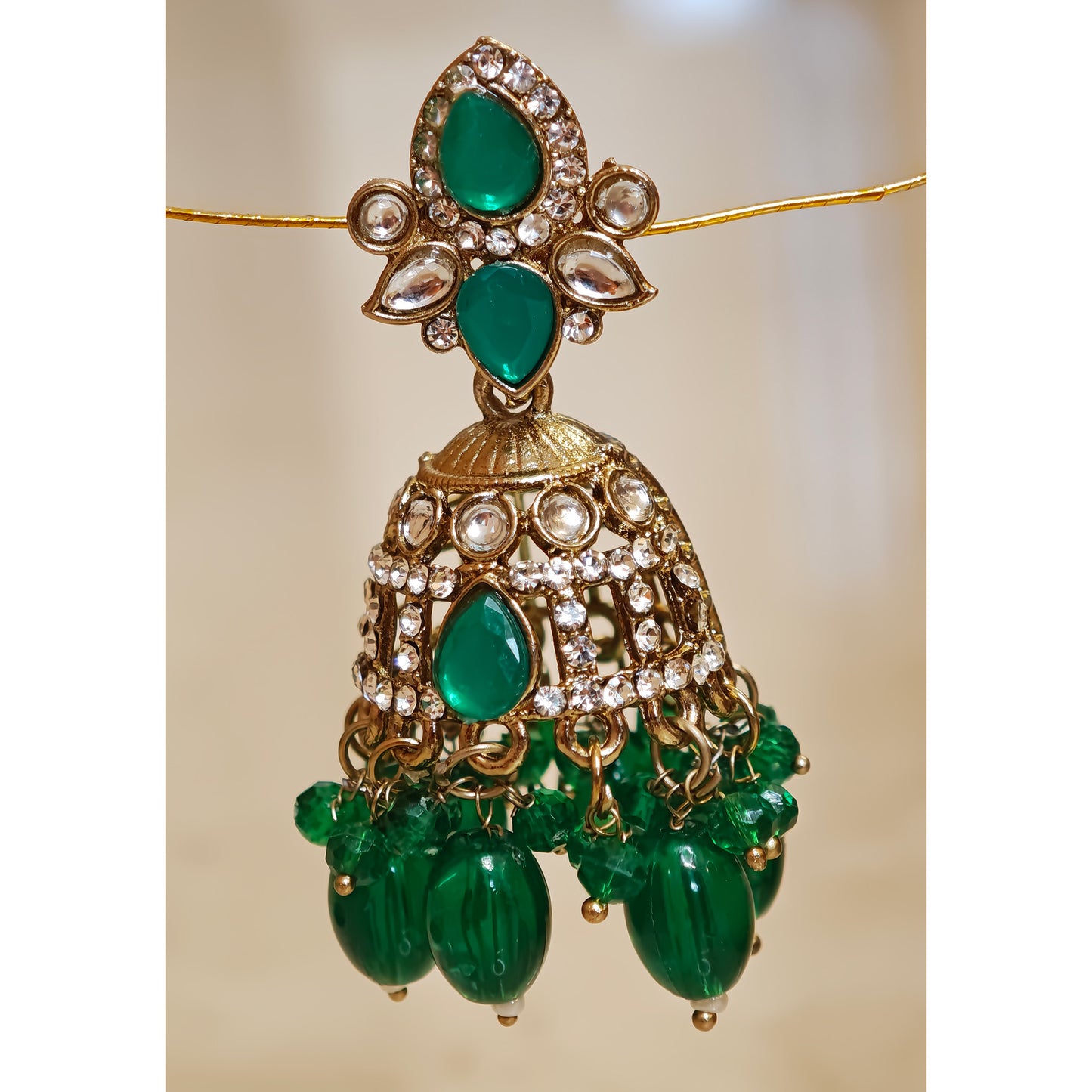 Bottle Green Kundan Jaali Jhumki