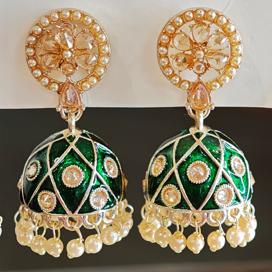 Bottle Green Meenakari Jhumki