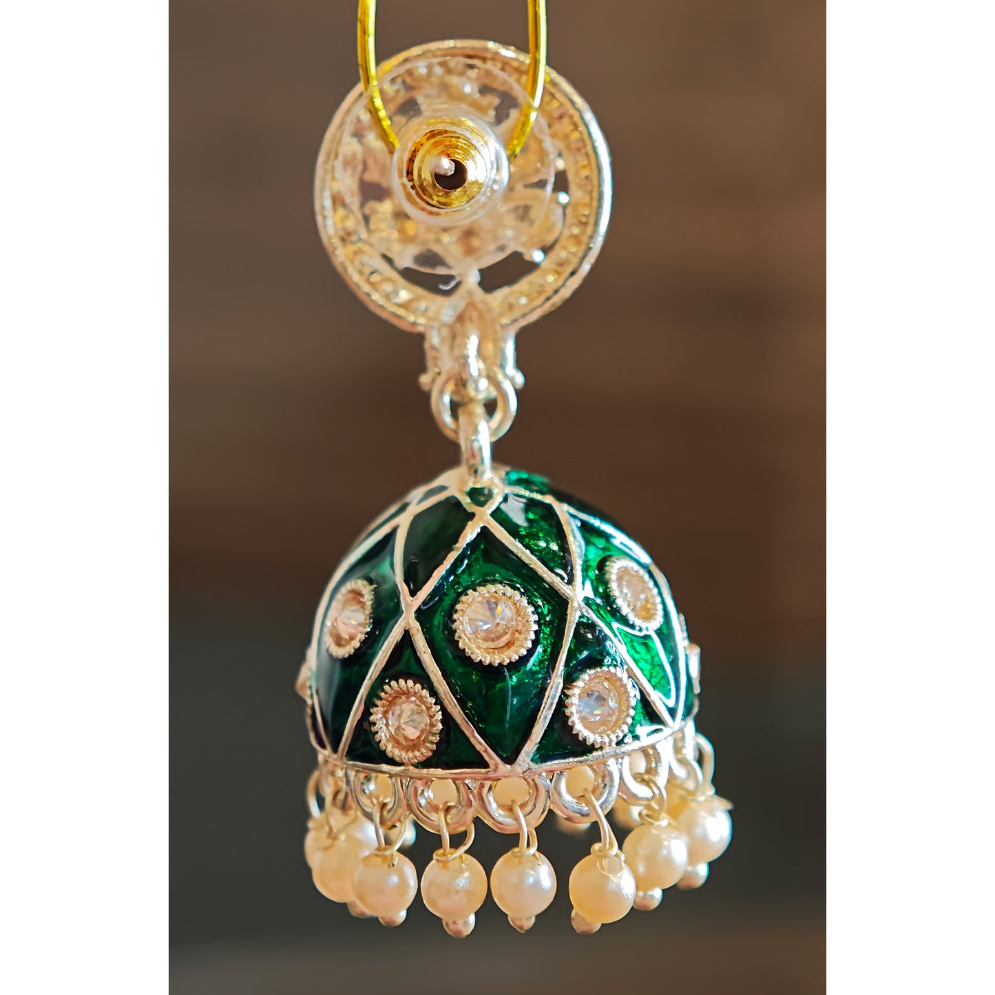 Bottle Green Meenakari Jhumki