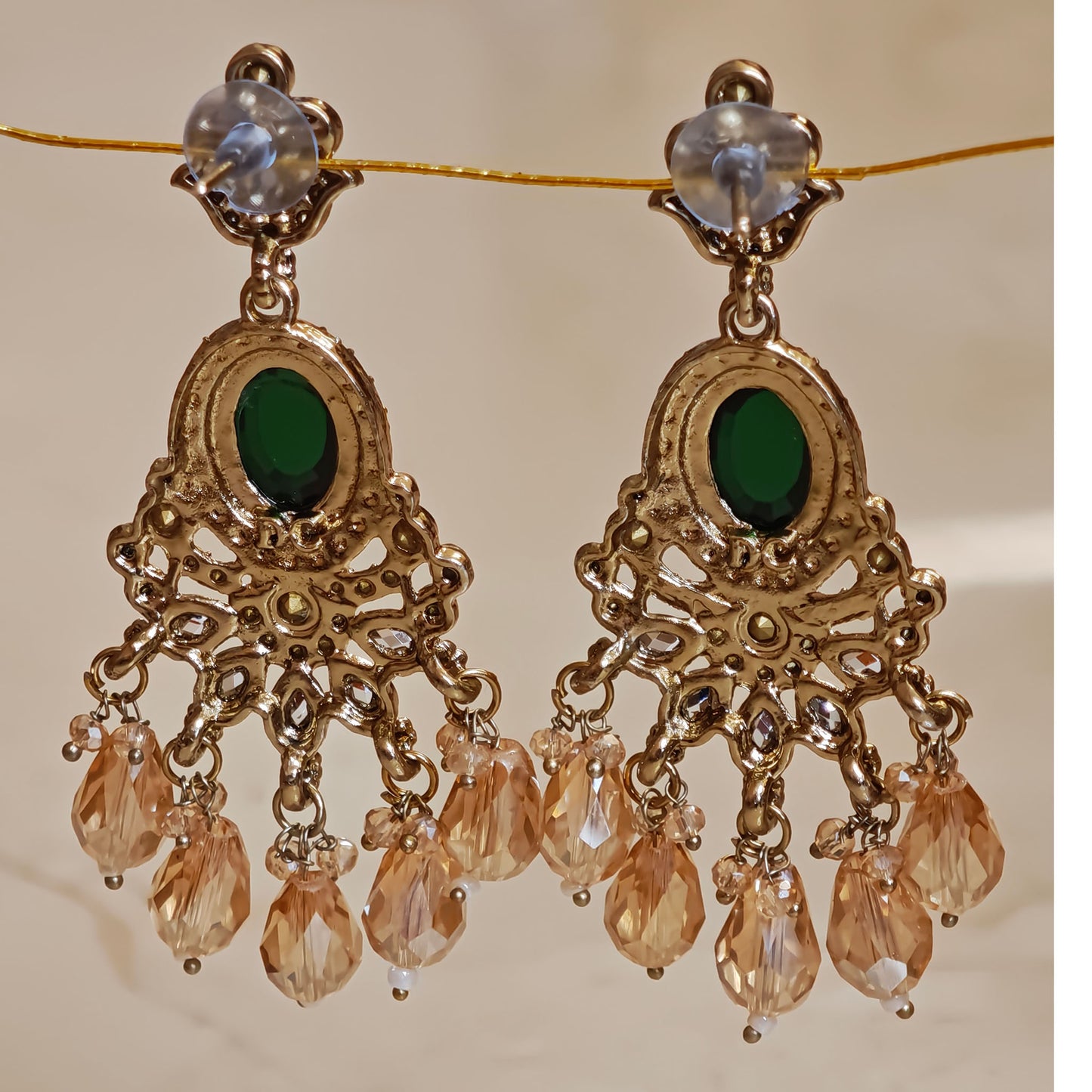Bottle Green Kundan Oval Shaped Dangler