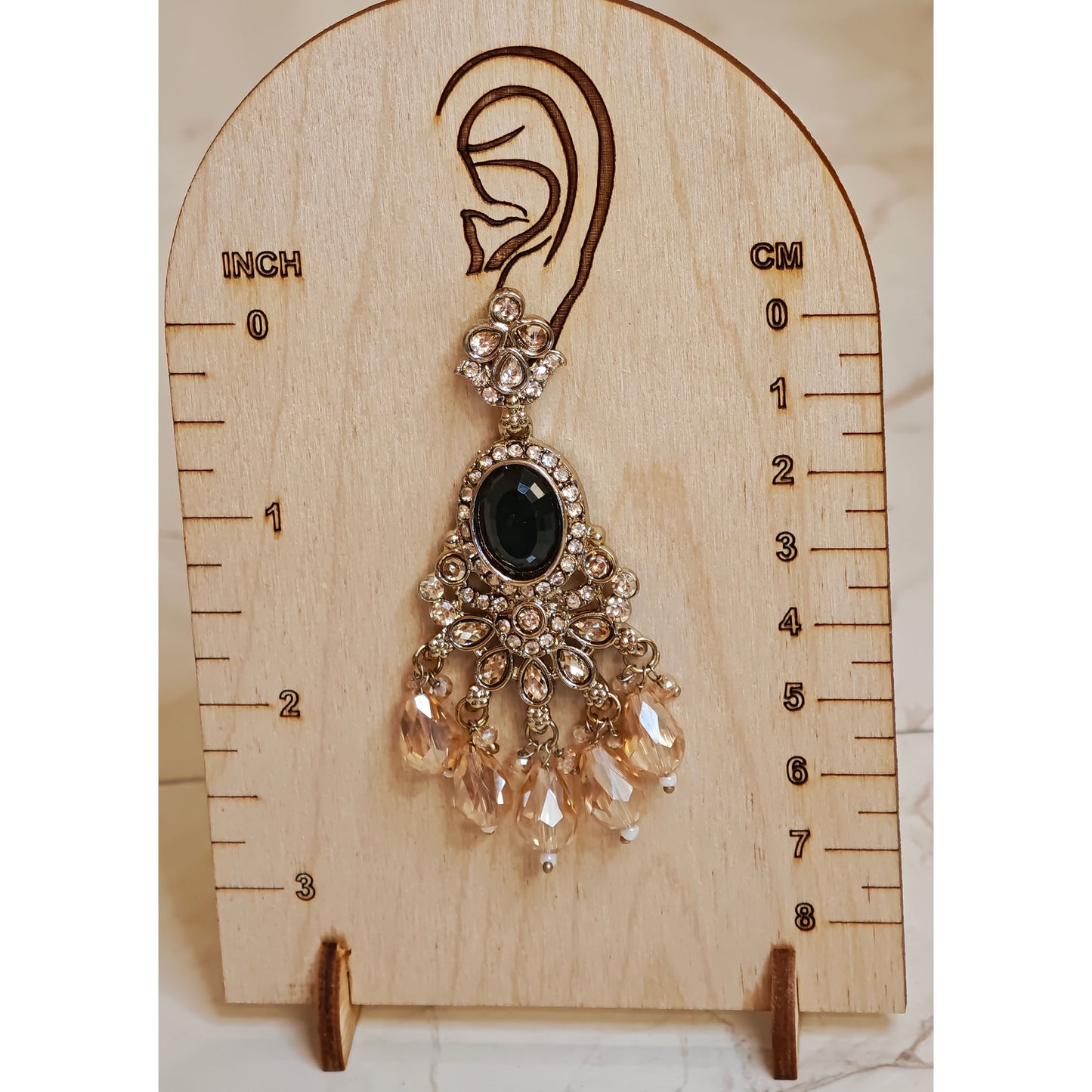 Bottle Green Kundan Oval Shaped Dangler