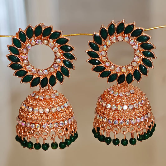 Bottle Green Floral Golden Jhumki