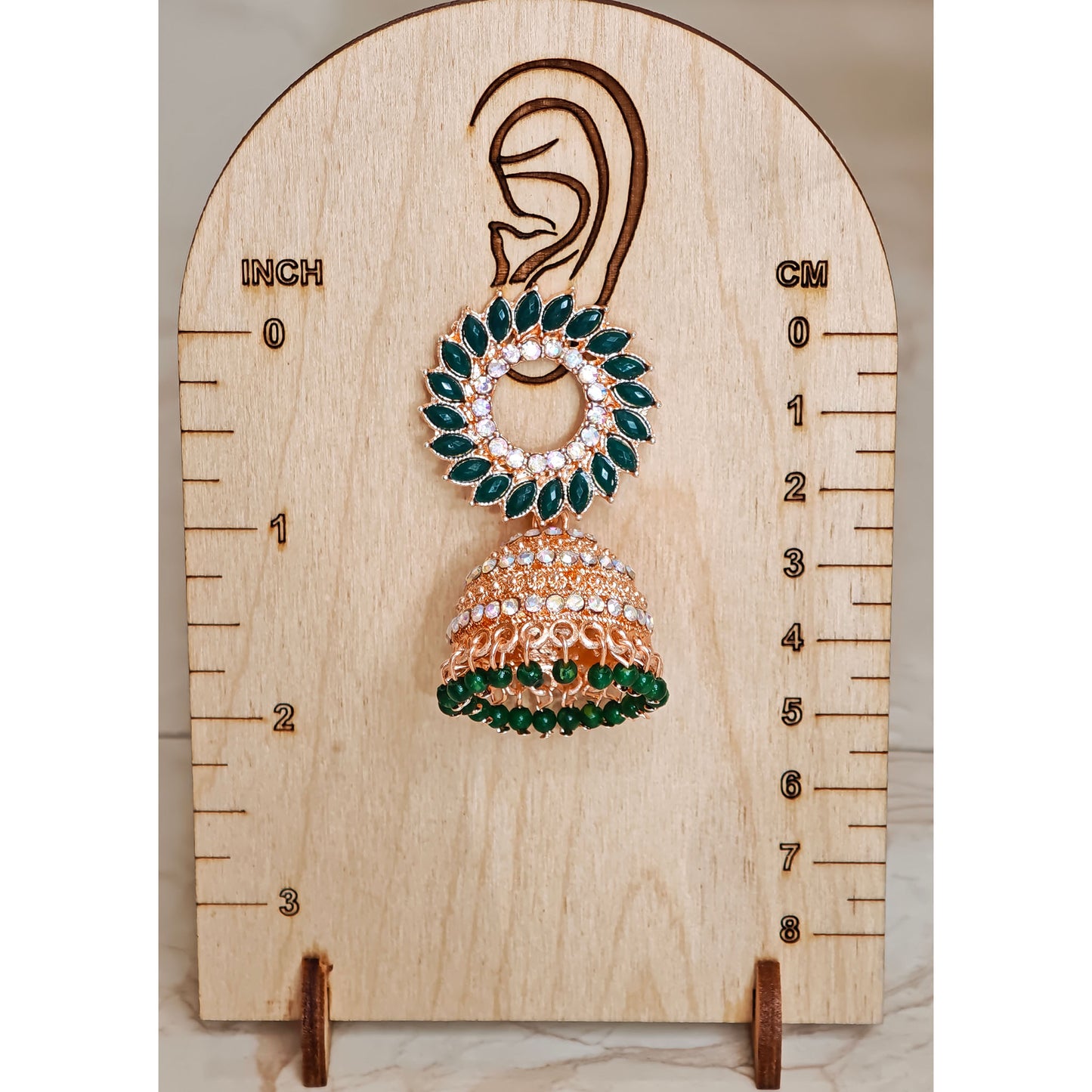 Bottle Green Floral Golden Jhumki