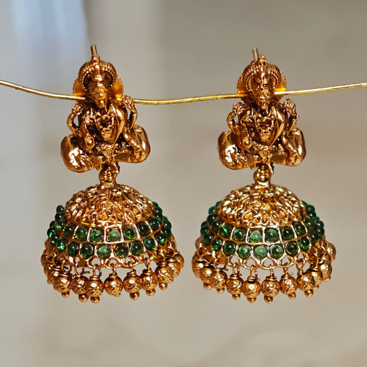 Bottle Green Dome shaped Temple Jhumki