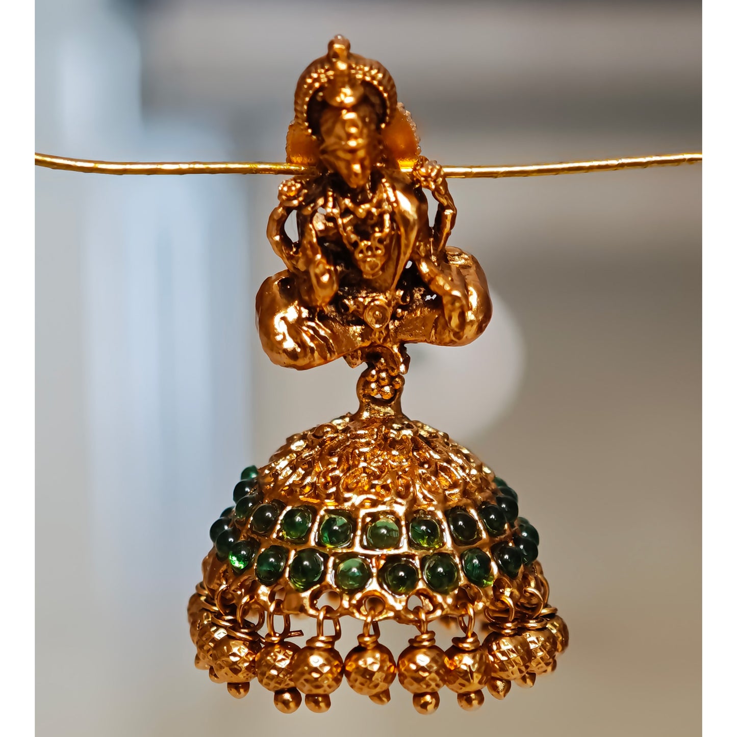 Bottle Green Dome shaped Temple Jhumki