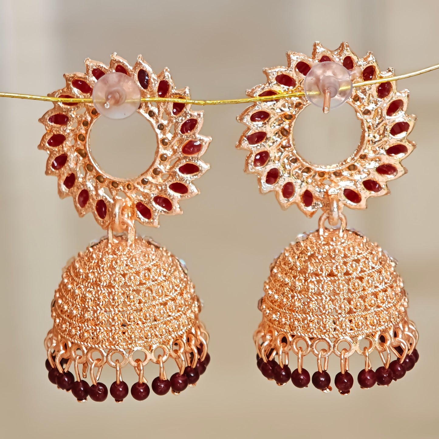 Brown Floral Golden Jhumki