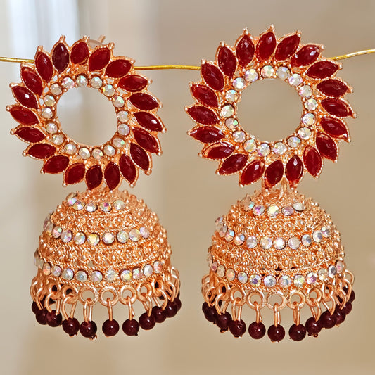 Brown Floral Golden Jhumki