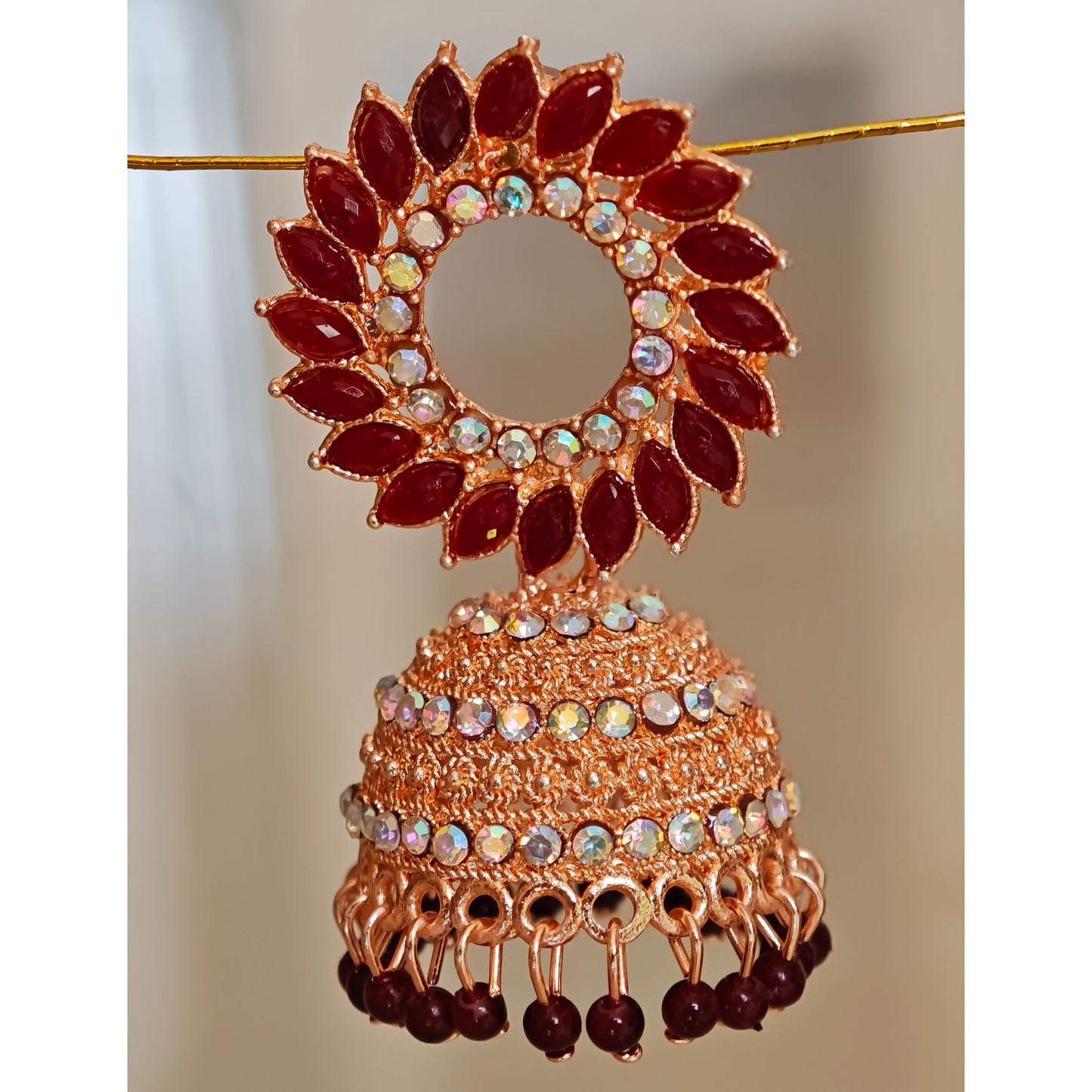 Brown Floral Golden Jhumki
