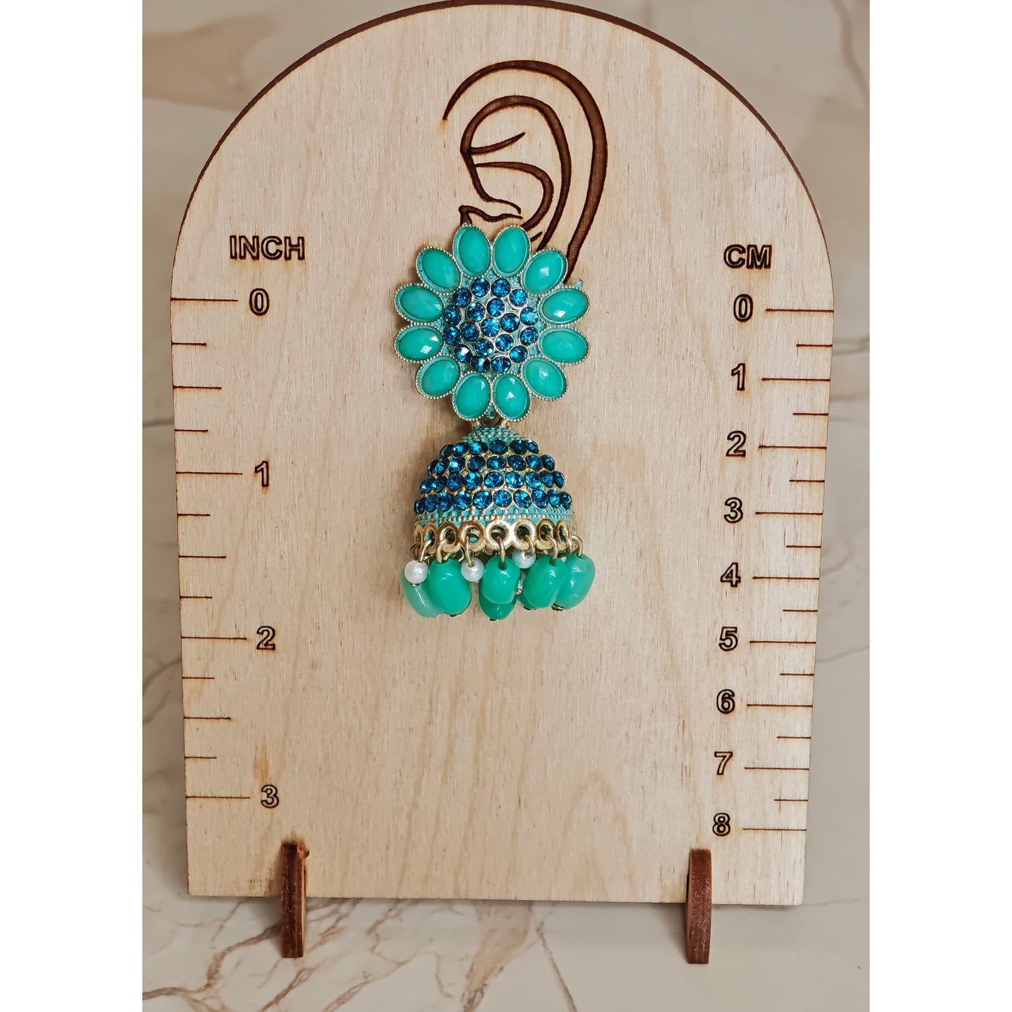 Emerald Green Floral blue stones Jhumki