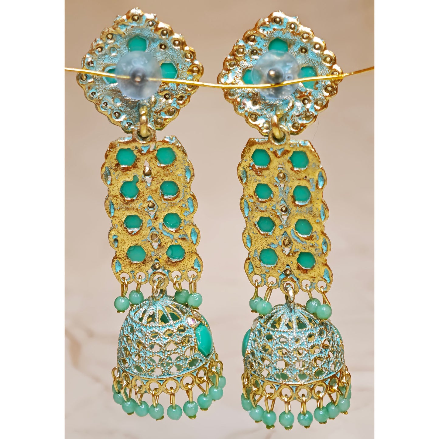 Emerald Green Long Stone Jhumki