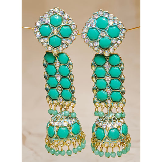 Emerald Green Long Stone Jhumki