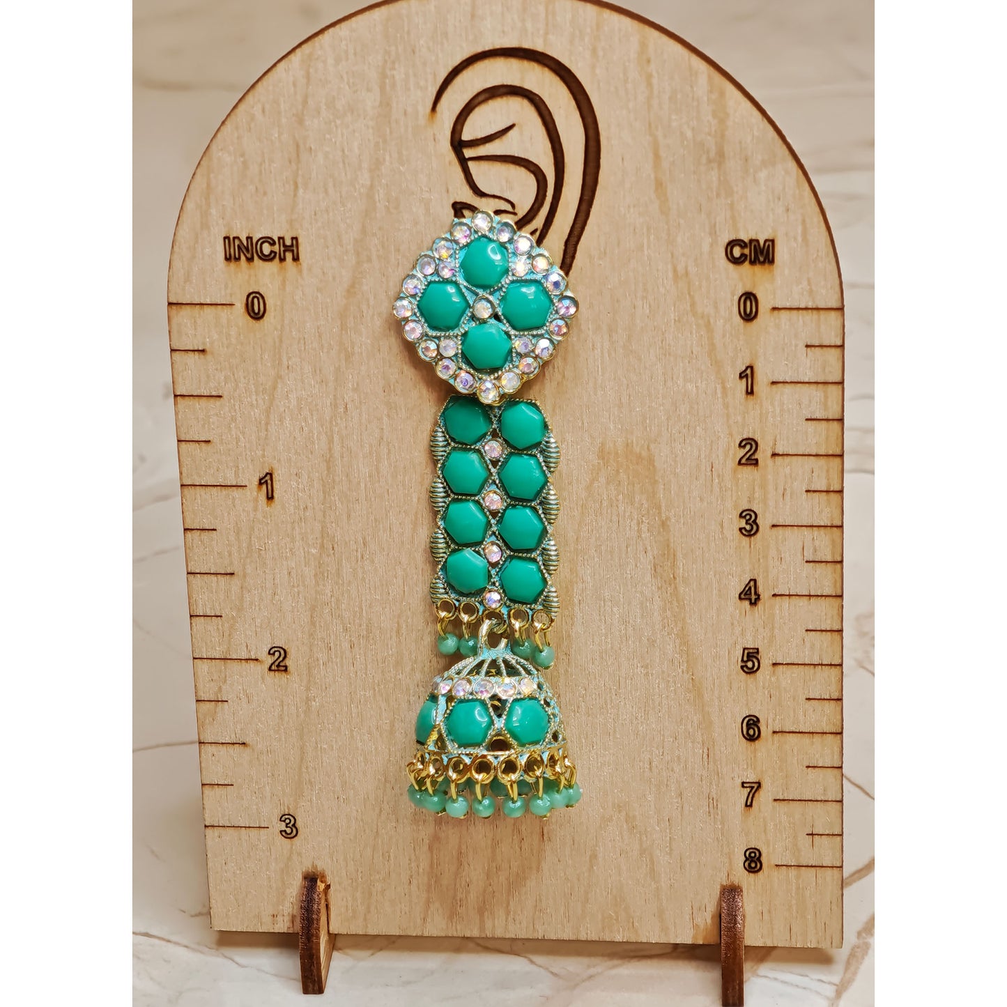 Emerald Green Long Stone Jhumki
