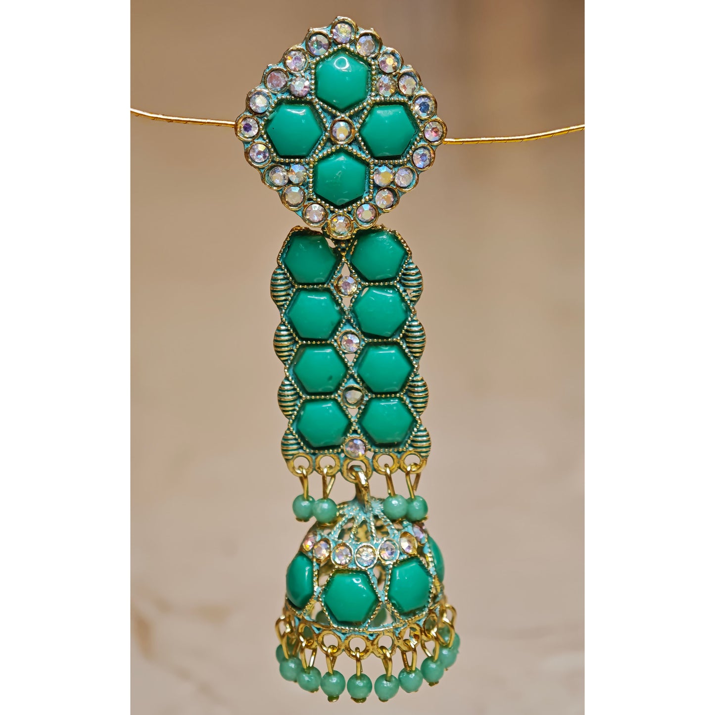 Emerald Green Long Stone Jhumki