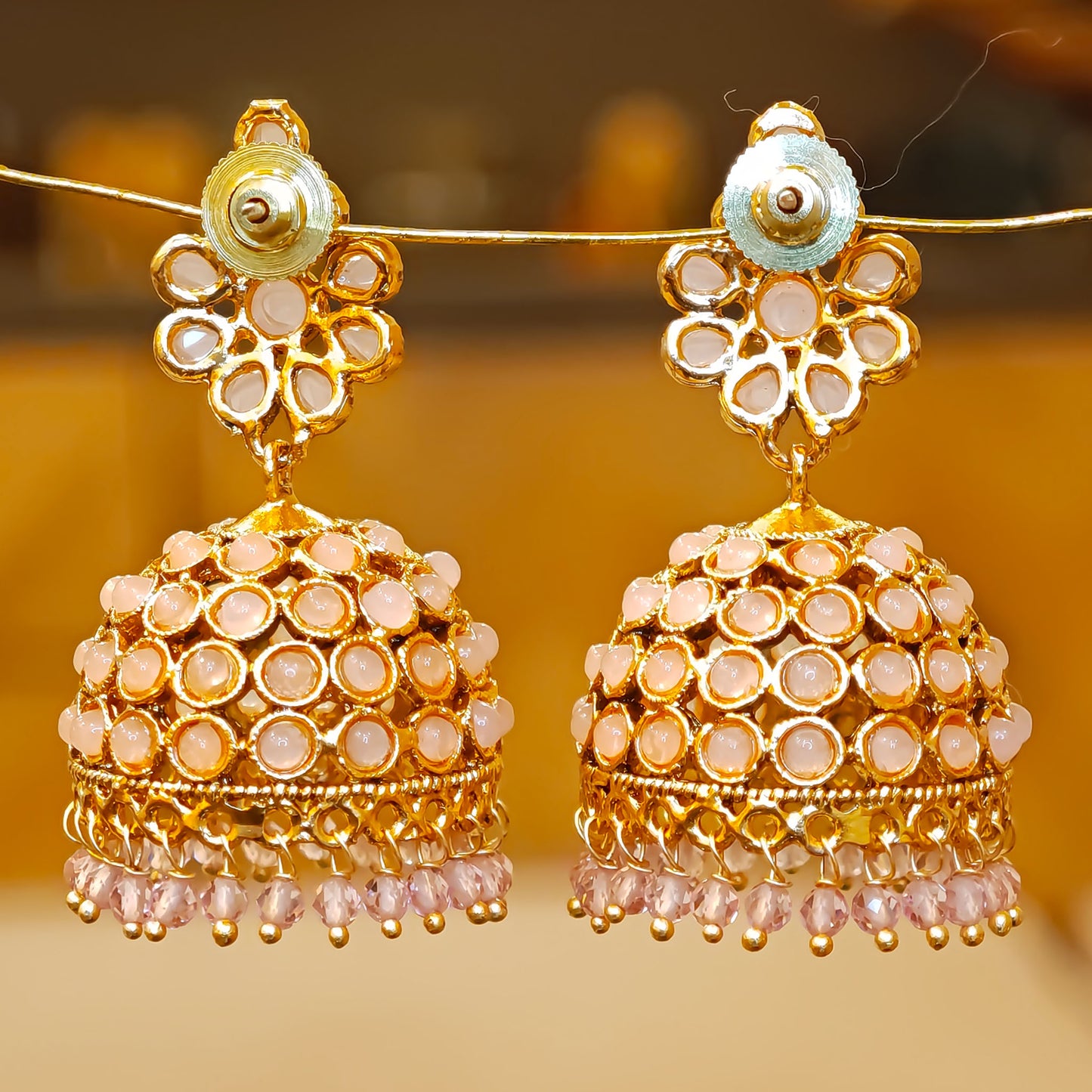 Floral Baby Pink Jhumki