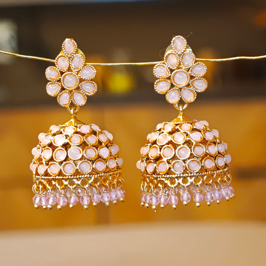 Floral Baby Pink Jhumki