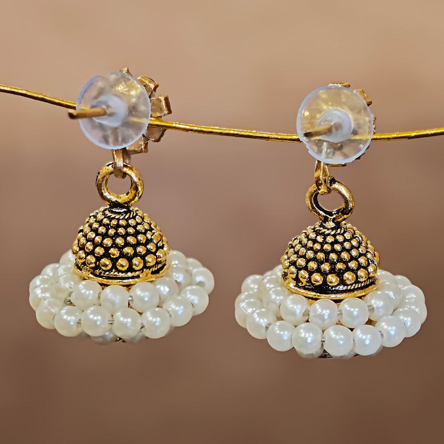 Floral Stones Top Pearl Jhumki