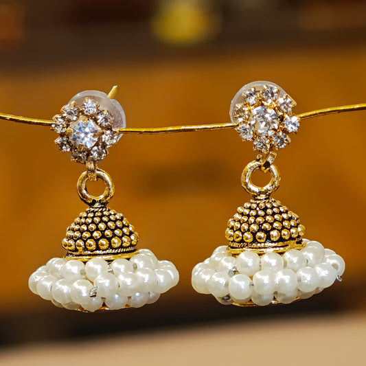 Floral Stones Top Pearl Jhumki