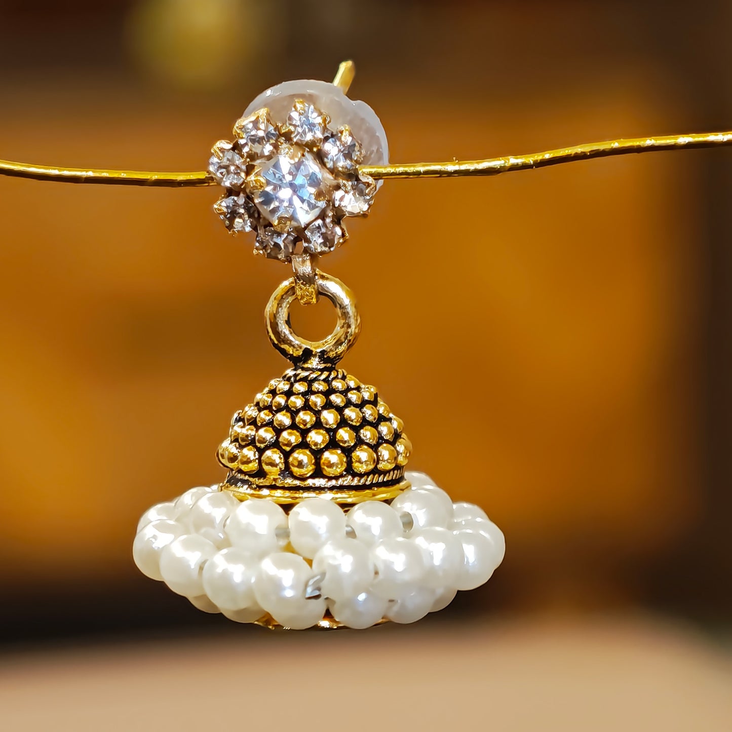 Floral Stones Top Pearl Jhumki