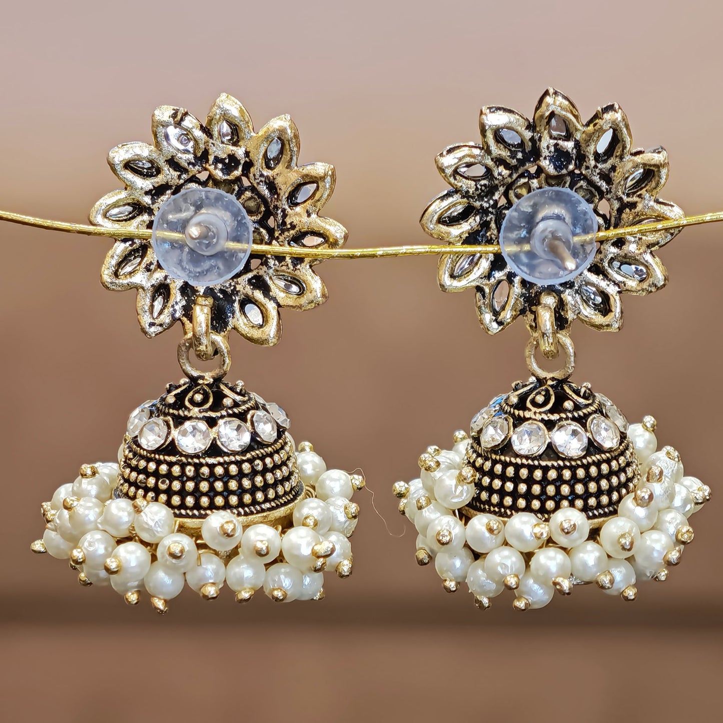 Floral Top Pearl Cluster Jhumki