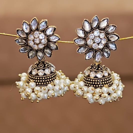 Floral Top Pearl Cluster Jhumki