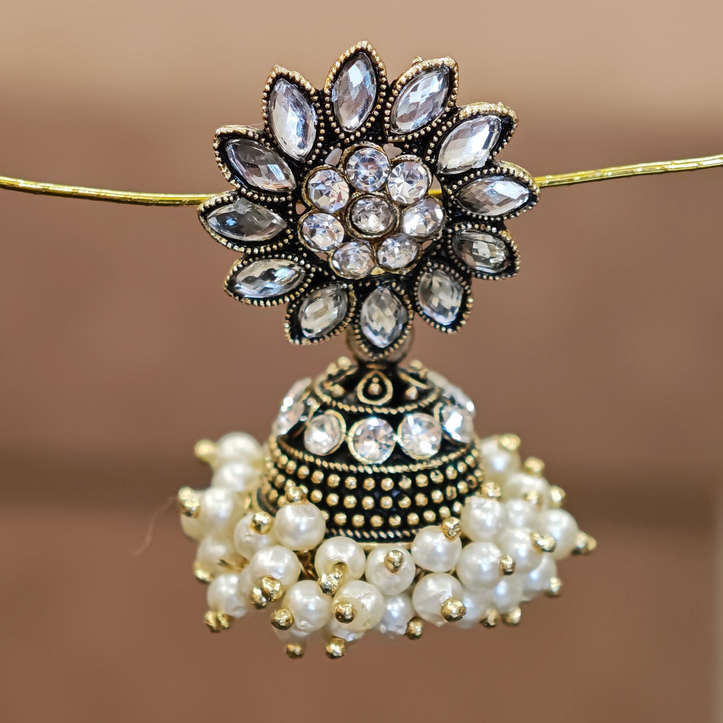 Floral Top Pearl Cluster Jhumki