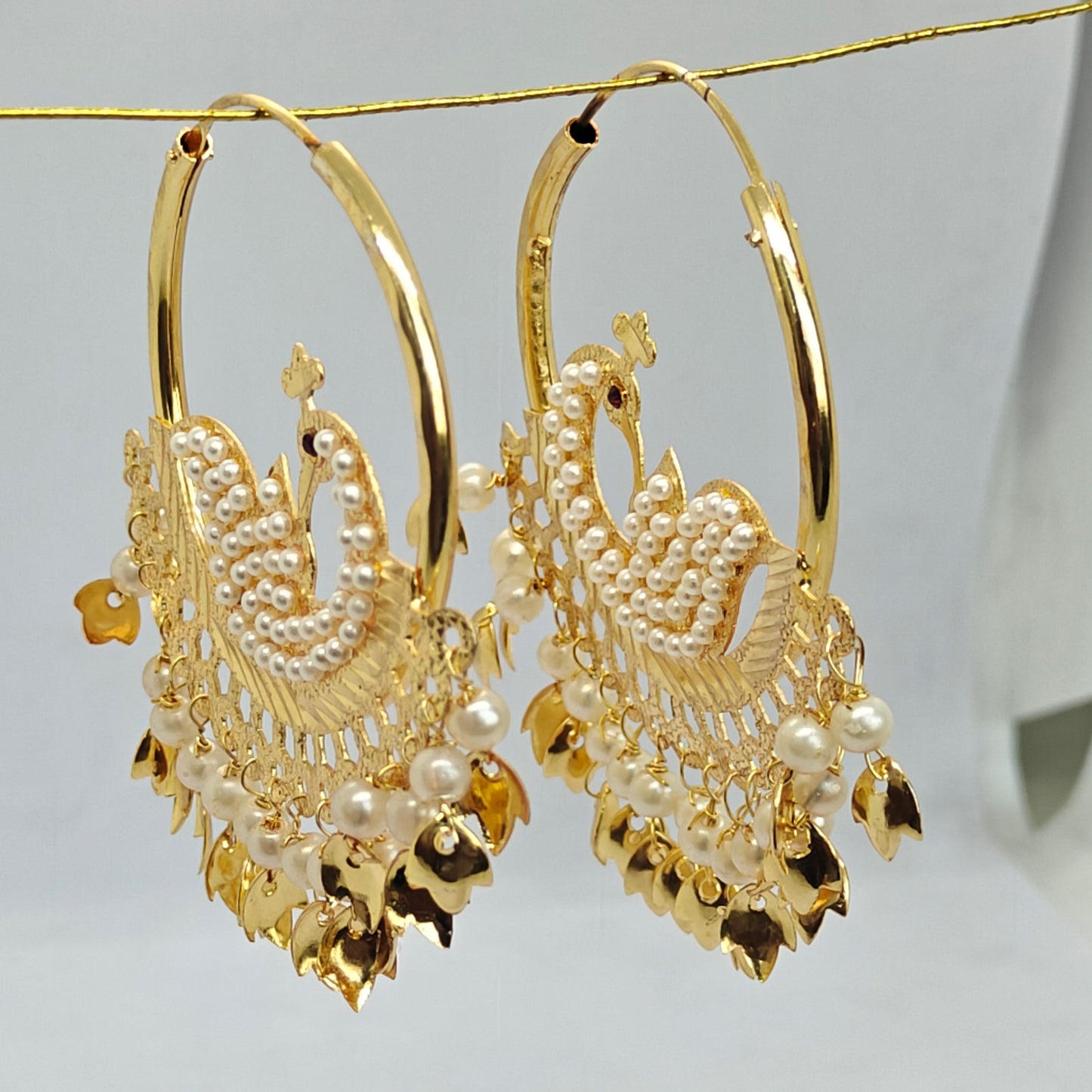 Golden Peacock Pearl hoops