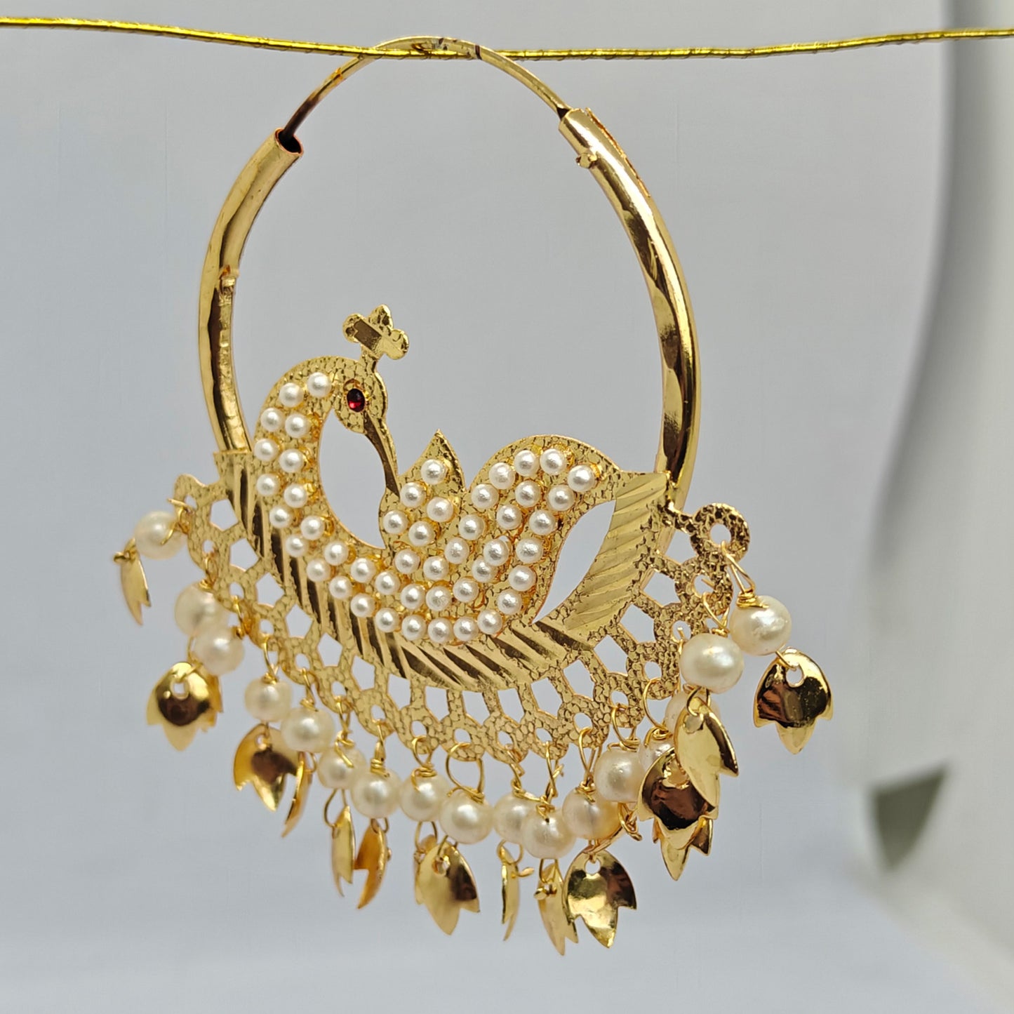 Golden Peacock Pearl hoops